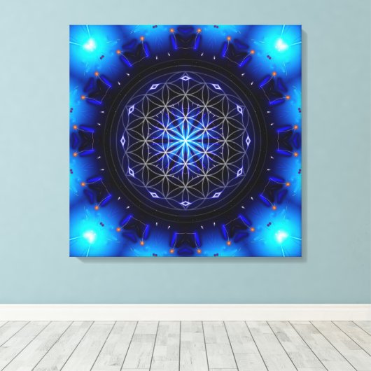 blue power mandala with flower of life leinwanddruck (Insitu (Holzboden))