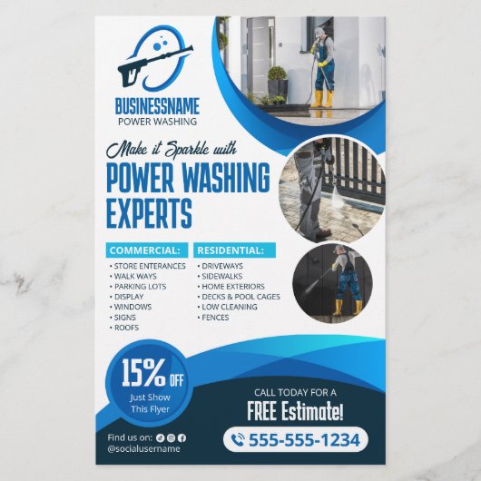 Blue Power Wash Pressure Washhouse Washing House Flyer (Vorne)