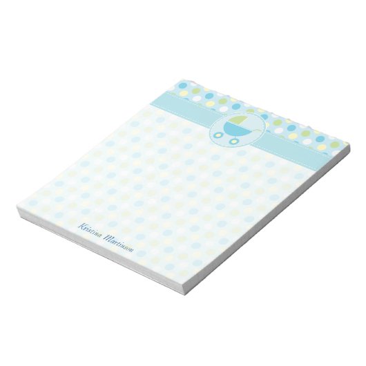 Blue Pram und Polka Dots Notepad Notizblock (Rotiert)