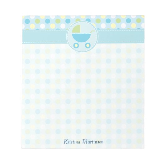 Blue Pram und Polka Dots Notepad Notizblock (Vorderseite)