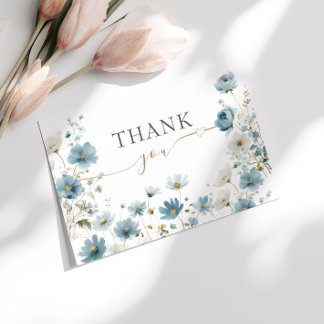 Blue Preppy Flowers Watercolor Baby Shower Dankeskarte