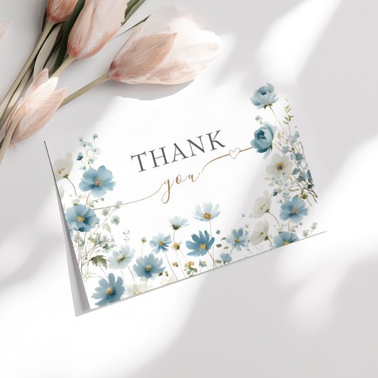 Blue Preppy Flowers Watercolor Baby Shower Dankeskarte