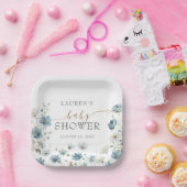 Blue Preppy Flowers Watercolor Baby Shower Pappteller (Party)