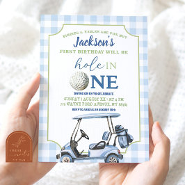 Blue Preppy Hole in One Boy First Golf Geburtstag Einladung
