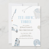 Blue Preppy Tee-Rific Three Golf Birthday Einladung (Vorderseite)