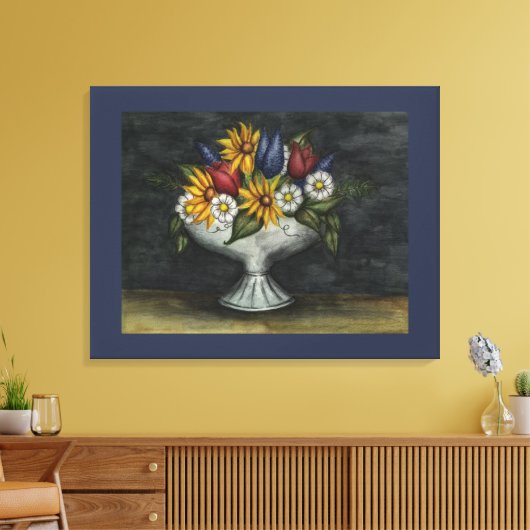 Blue Primitive Folklorekunst Leinwand Florenz (Insitu (Wohnzimmer))