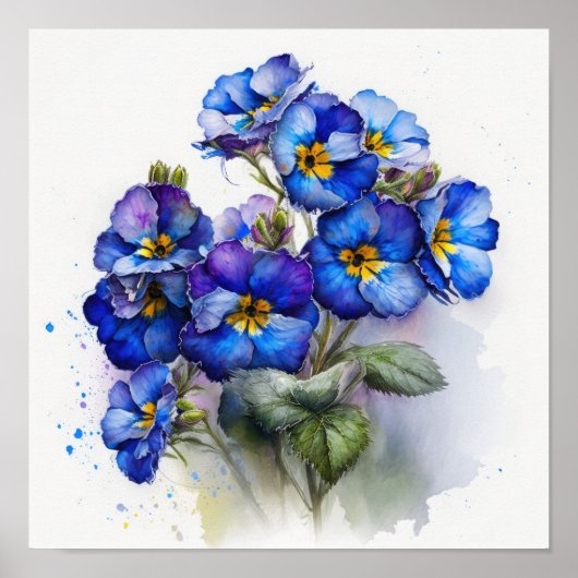 Blue Primrose Blume Art Print Poster (Vorne)