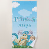 Blue Princess and Dragon Individuelle Name Strandtuch (Vorderseite)