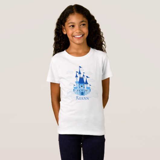 Blue Princess Castle Personalisiert Girly T-Shirt (Vorne ganz)