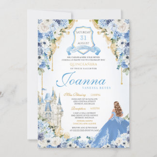 Blue Princess Cinderella Royal Quinceanera /6 Einladung