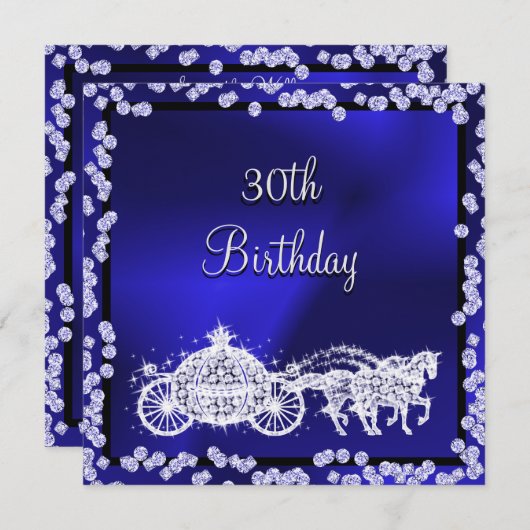 Blue Princess Coach & Horses 30. Geburtstag Einladung (Vorne/Hinten)