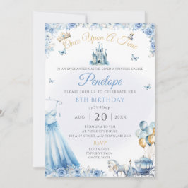 Blue Princess Dress Birthday Party Einladung