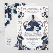 Blue Princess Dress & Boots Quinceañera Einladung (Vorne/Hinten)