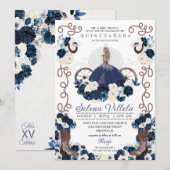 Blue Princess Dress & Boots Quinceañera Einladung (Vorne/Hinten)
