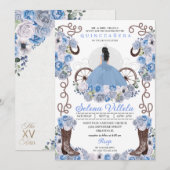 Blue Princess Dress & Boots Quinceañera Einladung (Vorne/Hinten)