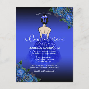 Blue Princess Gold Birthday Quinceañera Einladung Postkarte