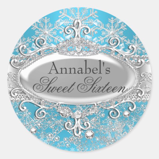 Blue Princess Winter Wonderland Sweet 16 Sticker (Vorderseite)