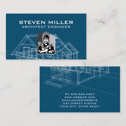 Blue Print Schematics | Builder Carpentry Visitenkarte (Vorne/Hinten)