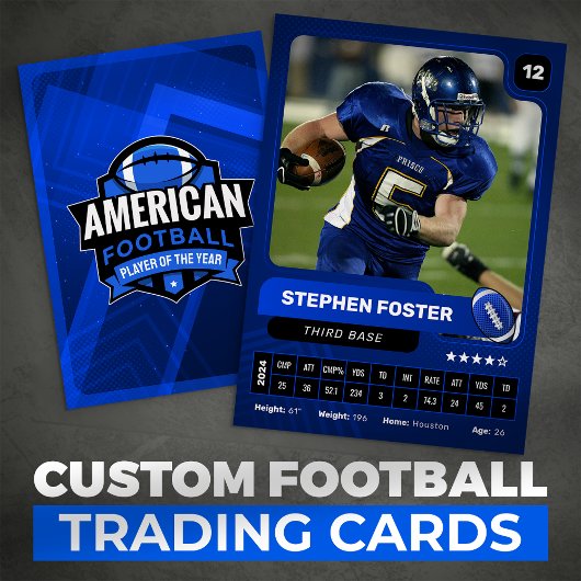 Blue Pro American Football Player Trading Card Telefonnummerkarte