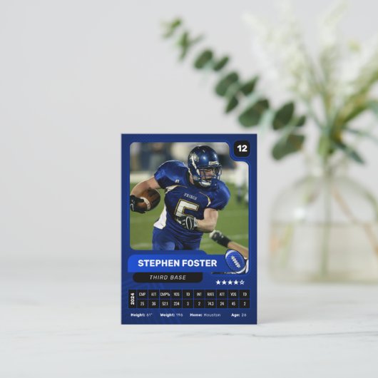 Blue Pro American Football Player Trading Card Telefonnummerkarte (Stehend Vorderseite)