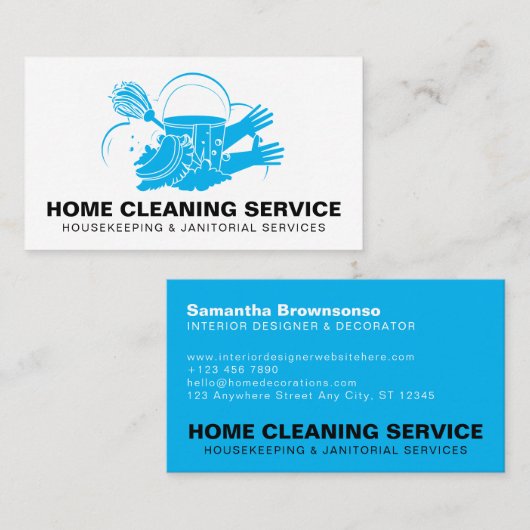 Blue Pro Zuhause Clearing Service Janitorial Maid Visitenkarte (Vorne/Hinten)