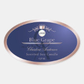 Blue Product Label Rose Gold Frame Logo Monogram Ovaler Aufkleber (Vorderseite)