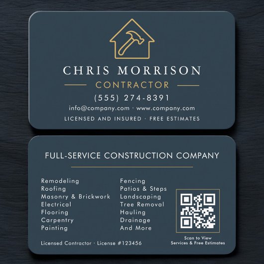 Blue Professional Contractor & Builder QR Code Visitenkarte