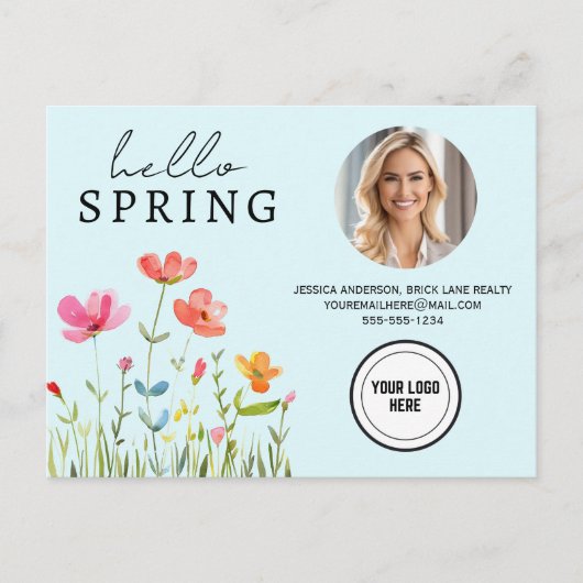 Blue Professional Hello Spring Immobilien Postkarte (Vorderseite)
