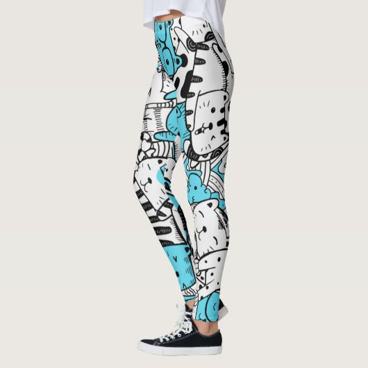 Blue Psychedelic Cat Kitten Illustration Abstrakt Leggings (Links)
