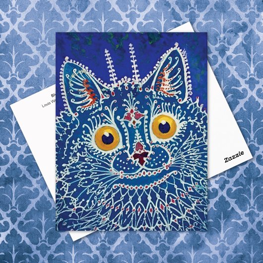 Blue Psychedelic Cat Louis Wain Postkarte