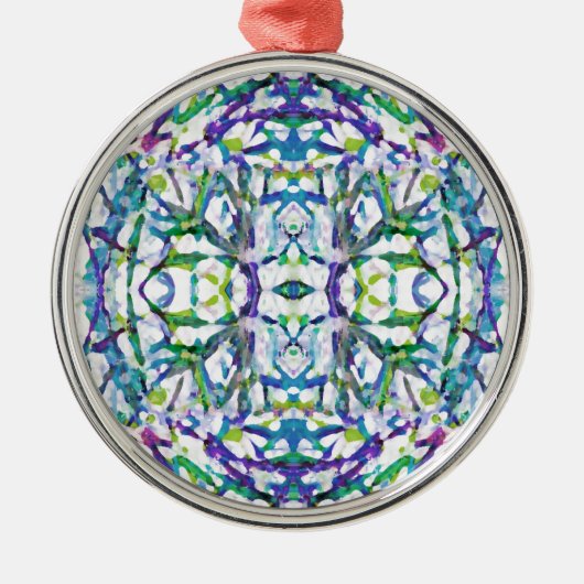 Blue Psychedelic Pattern Silbernes Ornament (Vorne)
