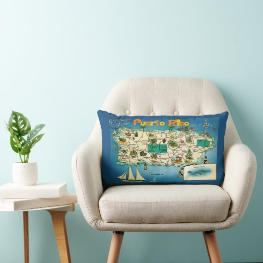 Blue Puerto Rico Greetings Throw Pillow Lendenkissen (Stuhl )