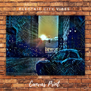 Blue Pulse Detroit Sunset - Electric City Vibes Leinwanddruck