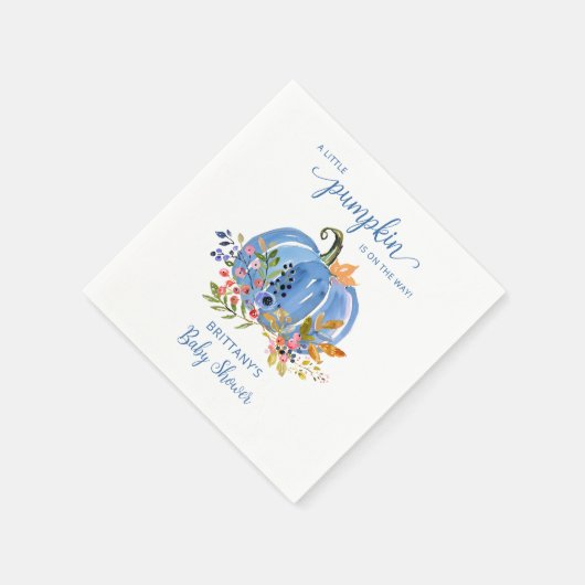 Blue Pumpkin Autumn Floral Baby Shower Serviette (Ecke)
