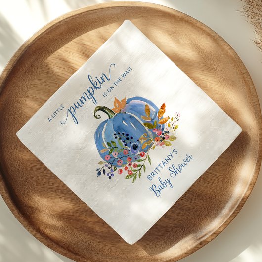 Blue Pumpkin Autumn Floral Baby Shower Serviette