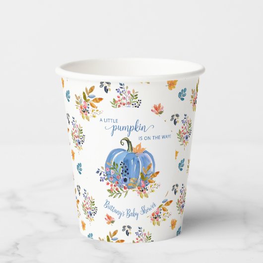 Blue Pumpkin Autumn Whimsical Baby Shower Pappbecher (Vorderseite)