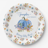Blue Pumpkin Autumn Whimsical Baby Shower Pappteller (Vorderseite)