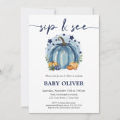 Blue Pumpkin Baby Boy Fall Sip und sehen Sie Greet Einladung (Vorderseite)