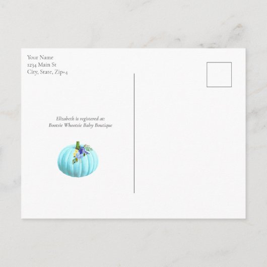 Blue Pumpkin Baby Dusche Floral Einladung (Rückseite)