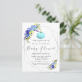 Blue Pumpkin Baby Dusche Floral Einladung (Stehend Vorderseite)