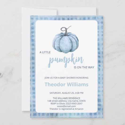 Blue Pumpkin Baby Shower Einladung | Herbstthema (Vorderseite)