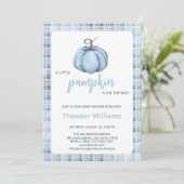 Blue Pumpkin Baby Shower Einladung | Herbstthema (Stehend Vorderseite)