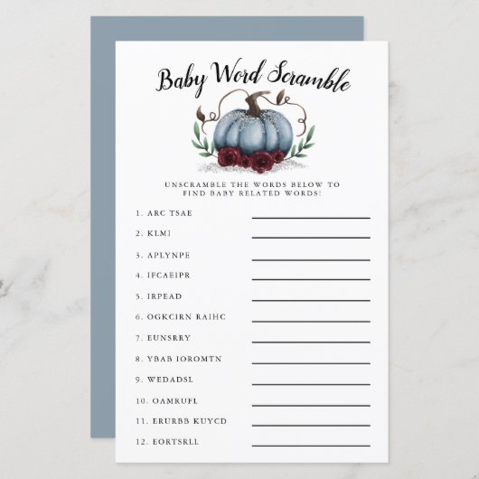 Blue Pumpkin Baby Word Scramble Game (Vorne/Hinten)