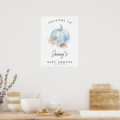 Blue Pumpkin Boho Floral Boys Baby Dusche Willkomm Poster (Küche)