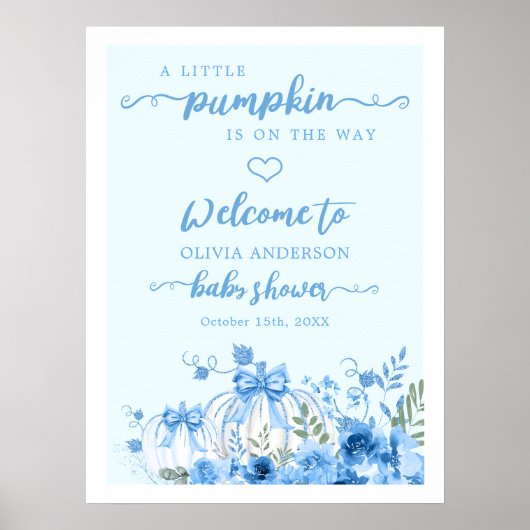Blue Pumpkin Bow Boy Baby Dusche Willkommen Poster (Vorne)