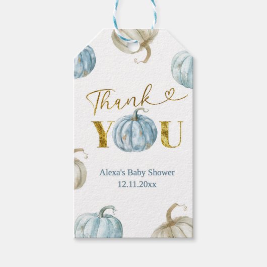 Blue Pumpkin Boy Baby Dusche Tag Geschenkanhänger (Vorderseite)