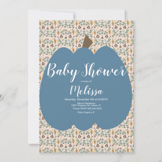 Blue Pumpkin Boy Fall Baby Dusche Einladung (Vorderseite)