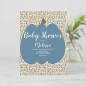 Blue Pumpkin Boy Fall Baby Dusche Einladung (Stehend Vorderseite)
