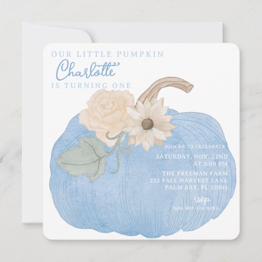 Blue Pumpkin Einladung zum ersten Geburtstag (Vorderseite)