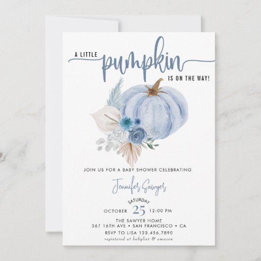 Blue Pumpkin | Fall Baby Dusche Einladung (Vorderseite)